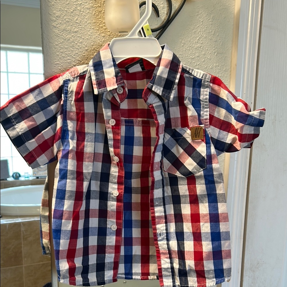 Classic Red and Blue Plaid Button Down Shirt
